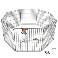 24" Pet Playpen Metal Protable Folding Animal Dog Fence 8 Panel  Indoor Outdoor
