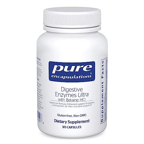 Enzimas digestivas Pure Encapsulations ultra y betaína HCl/carbohidratos, digestión láctea Foto 2 de 4