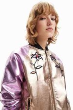 Desigual Madison Metallic Faux Leather Pink Bomber Jacket 23swew17