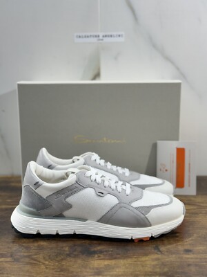 Santoni Sneaker Mann Running Leder Weiß Luxury Mann Santoni Schuhe Icon 44
