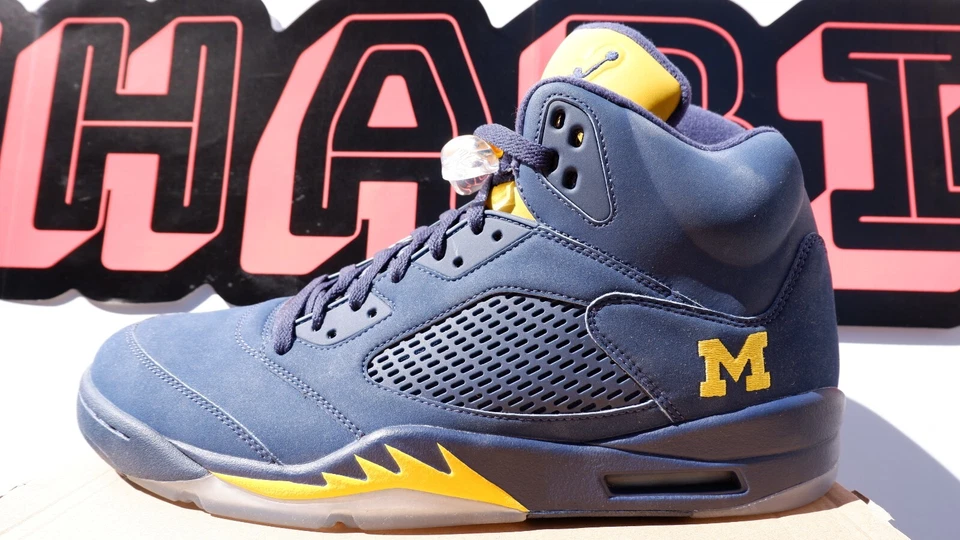 NUEVO Nike Air Jordan 5 V Retro Michigan PE Talla 14 Exclusivo Jugador Azul Amarillo Foto 3 de 4