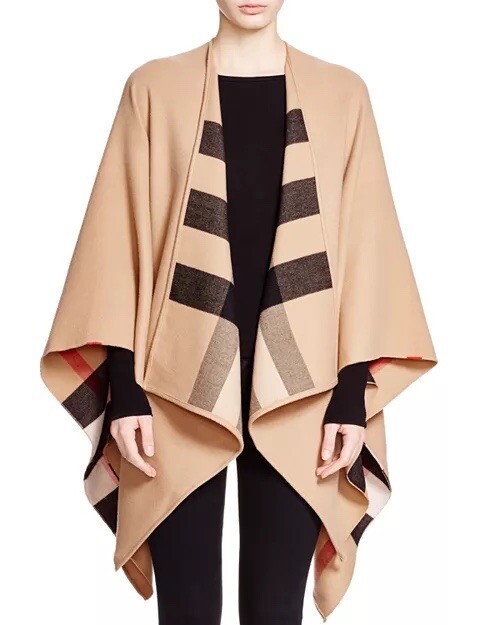 NWT Authentic Burberry Charlotte Reversible Solid To Check Wool