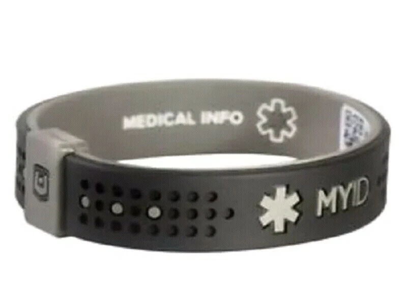 My ID SPORT Medical Bracelet BLACK Band GRAY Trim EXTRA SMALL 6.1 inch by Endevr