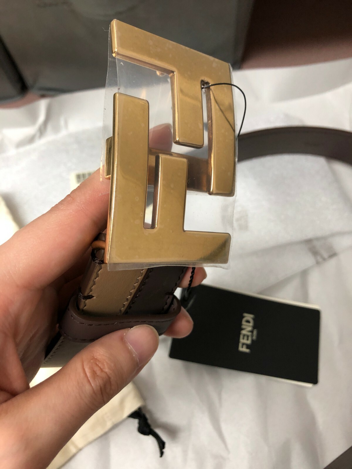 Fendi - Men's Belt (BNWT) - Bicolor Leather; Size 100/US40; Light & Dark brown image 3