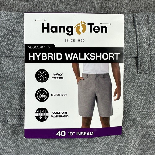 Hang Ten Herren 40 Hybrid Walk Short Stretch Stoff Komfort Schnelltrocknend Grau Neu mit Etikett - Bild 7 von 7