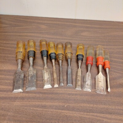 VINTAGE SET OF 10 STANLEY TOOLS #60 & H1252 CHISELS USA WOODWORKING CARVING 
