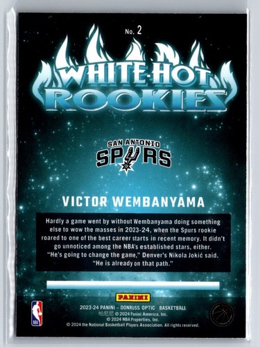 2023-24 Panini Donruss Optic White Hot Rookies #2 Victor Wembanyama RC - Picture 2 of 2