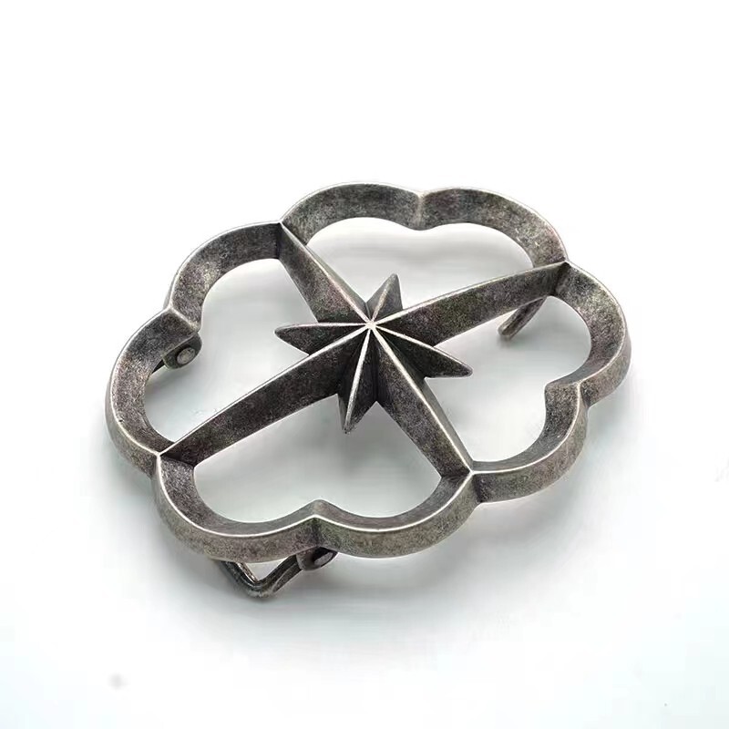 solid brass silver coating Vintage oval flower st… - image 1