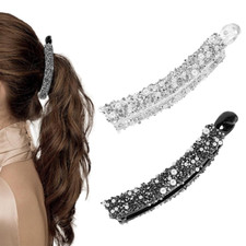 2 Stück Bananenspange, Bananenhaarklammern Für Frauen, Strass Perlen Banane Haar