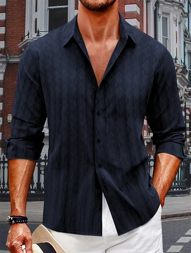 Men's Fashion Shirt Casual Slim Shirts Long Sleeve Button Down Blouse - Imagen 6 de 20
