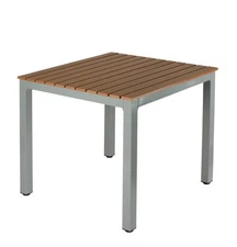 Avery Aluminum Outdoor Table in Poly Resin, Silver/Teak