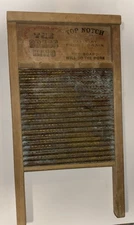 National Washboard Co The Brass King 801 Wood Brass Wash Board graphics EUC VTG