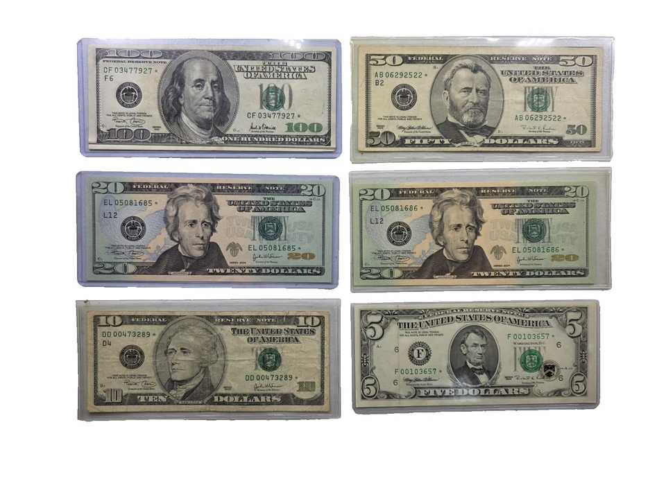1995 2004 US $100 $50 $20 $10 $5 DOLLAR STAR NOTES LOT #BKAL - Image 3 of 4
