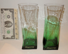 Set 2 Tanqueray Gin 14 oz. Square Bottom Green & Clear Twisted Highball Tumbler