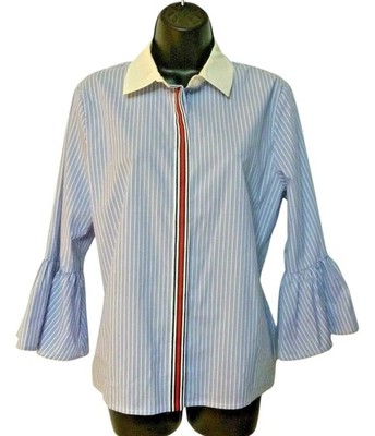 Want & Need Womens Blue & White Striped Placket Blouse  Size L Large NEW