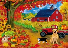 300 Piece Puzzles for Adults Large Piece - Fall Jigsaw Puzzles - Pumpkin Corn Ha