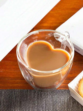 High Borosilicate Heat-Resistant Heart-Shaped Double-Layer Glass Milk, Coffee, J