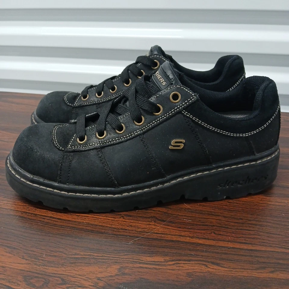 Vintage 90's Y2K Skechers Womens Sz 9.5 Chunky Black Leather Shoes - Image 3 of 4