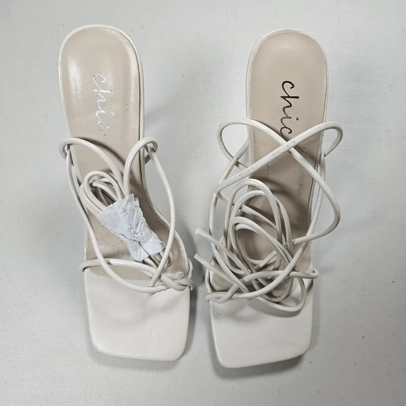 Chic Womens White Strappy Heels UK 8 EU 41 Square Toe Tie Up Sandals image 2