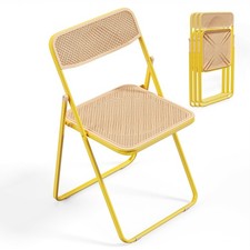 Folding Chair Modern Iron Frame Accent w/Woven Texture Panel,Space-Saving Design