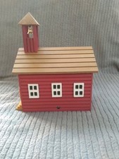 Vintage wooden school house & teacher 1987 animated music box plays School Days