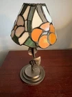 Vintage Tea Candle Lamp W/ Tiffany Style Leaded Stained Glass Shade 9"