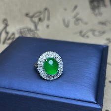 Certified Nature Inlay Ice Green Burmese Jade Jadeite Egg Amulet Women Rings