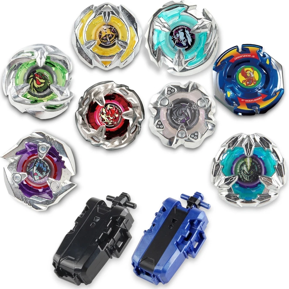 SB BEYBLADE 8x Attack & Defense Metal Tops + 2 Launchers – X Series Metal Burst X