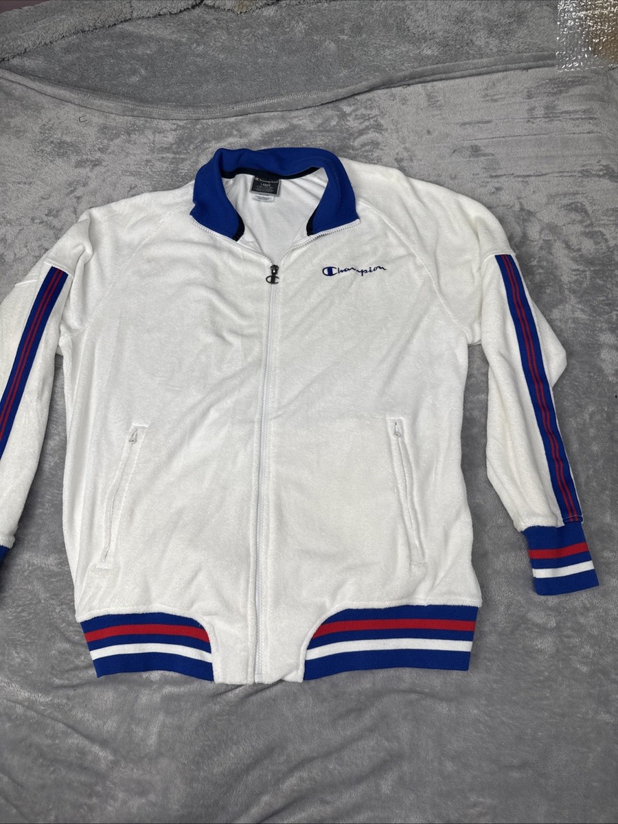 【S】Champion Track Jacket Champion Vintage Track Jacket White Blue Red Striped Retro