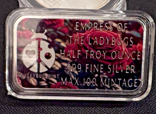 1/2 OZ 999 PURE SILVER HAYLEYBUG MINT EMPRESS OF THE LADYBUGS COLORIZED BAR GIRL