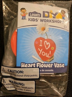 Lowe's Lowes DIY Kids Workshop Kit Valentine's Day Heart Flower Vase w/ Patch  