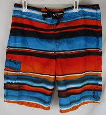 Mens O  Neill Board Shorts-Size 36-Horizontal Stripes-Blue/Orange/Black/White-EUC