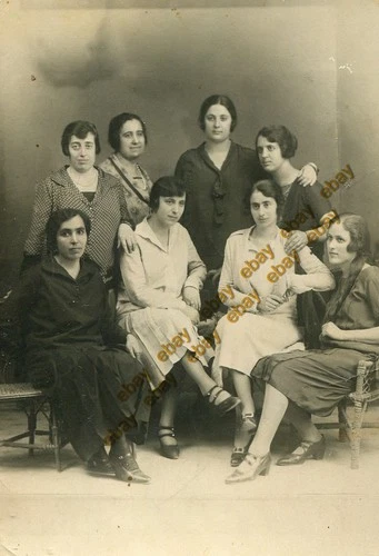 #65896 PIRAEUS Greece 1920s. Group of eight women. Photo PC size RPPC GEORGALAS
