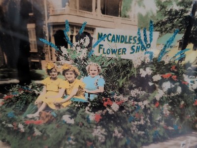 Vtg Framed 1940s Colorized Photograph McCandless Flower Shop Parade Float