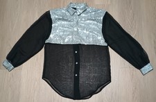 Vtg 80s TRAUMA Silver Metallic Sequin Tux Sheer Disco Top new wave costume M L