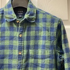 J Crew Factory Flannel Shirt Men's Small Green Blue Plaid Long Sleeve Slim Fit