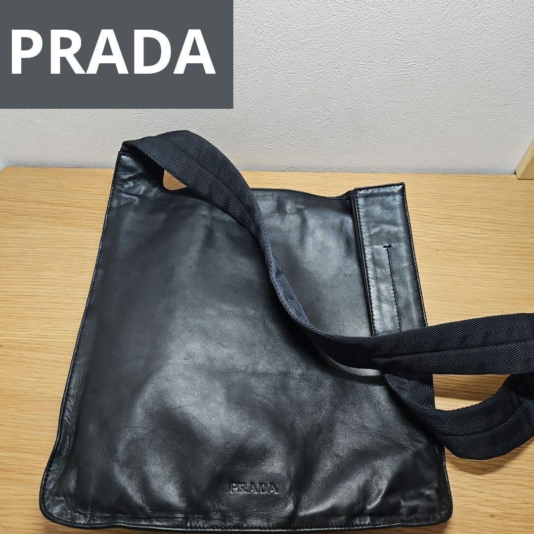Prada Black Leather Sacoche Shoulder Bag 29cm Crossbody Rare Vintage Collection-image