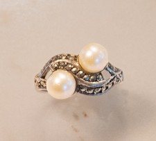 Vintage Sterling Silver, Pearl, and Marcasite Ring - Size 7 1/2