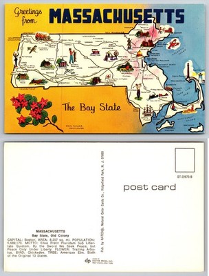 Massachusetts Map Greetings Bay State Postcard