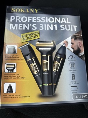 Sokany 3-in-1 Cordless Rechargeable Men's Trimmer Set, Black/Gold SK-LF-9942