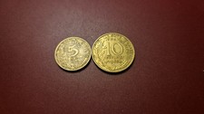 Two mid-20th century French coins - 10 Centimes (1968) and 5 Centimes (1966)
