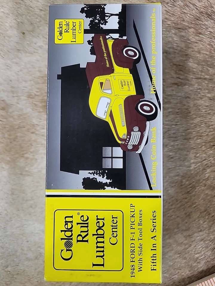 Banco de monedas camioneta Ford F1 1948 madera regla de oro fundido a presión nuevo en caja Foto 4 de 4