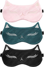 Cute Cat Silk Satin Eye Mask - 3Pcs Women'S Blackout Blindfold with Elastic Stra