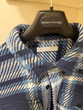 New Outerknown Cloud Weave Heavy Shirt Men Size Large Blue Plaid Organic Cotton