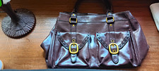 Nine West Brown Satchel Top Handle Double Handles Buckle Pockets Gold Red