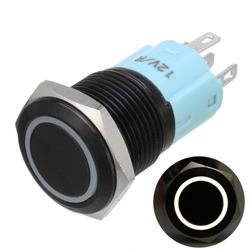 Interruttore pulsante 16 mm nero metallo LED 12V/3A IP67 verde/blu/giallo/rosso/bianco - Foto 23 di 34
