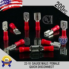 200 Pack 22-18 Gauge Male Female Quick Disconnect Red Vinyl .250" Connectors