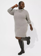 Womens Torrid At The Knee Sweater Cowl Neck Dress Gray size 1 14-16 NWT