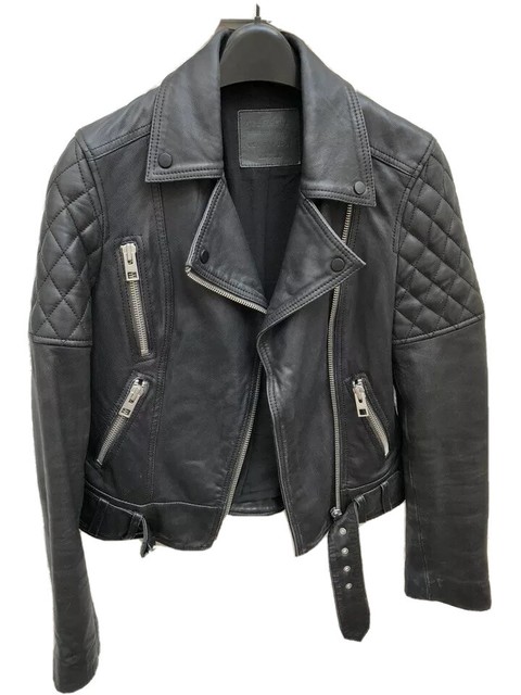 All Saints Black Leather Biker Jacket - Favel - Size 36 / Small UK 8 US 4