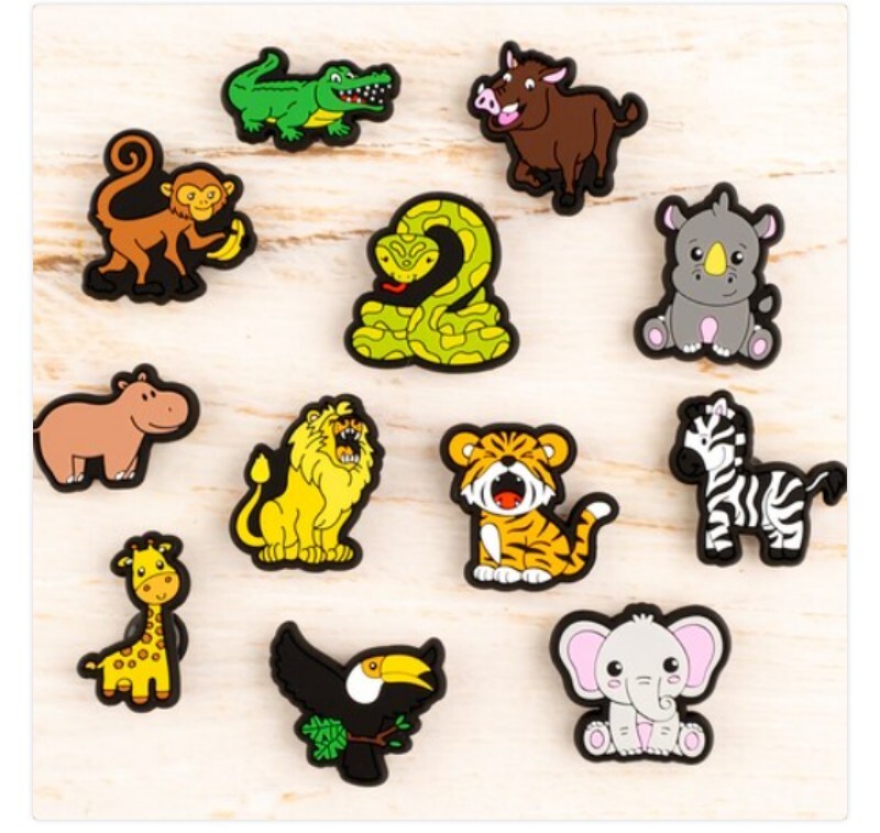 Jungle Animals Shoe Decoration Charms, 12PCS Jungle Safari Animals Monkey Lion 